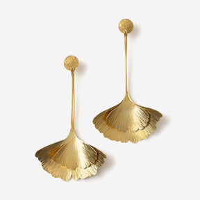 earrings GINKO DOUBLE LEAF GOLD PLATED