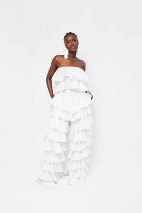 Linen KOKO Ruffle Top in White