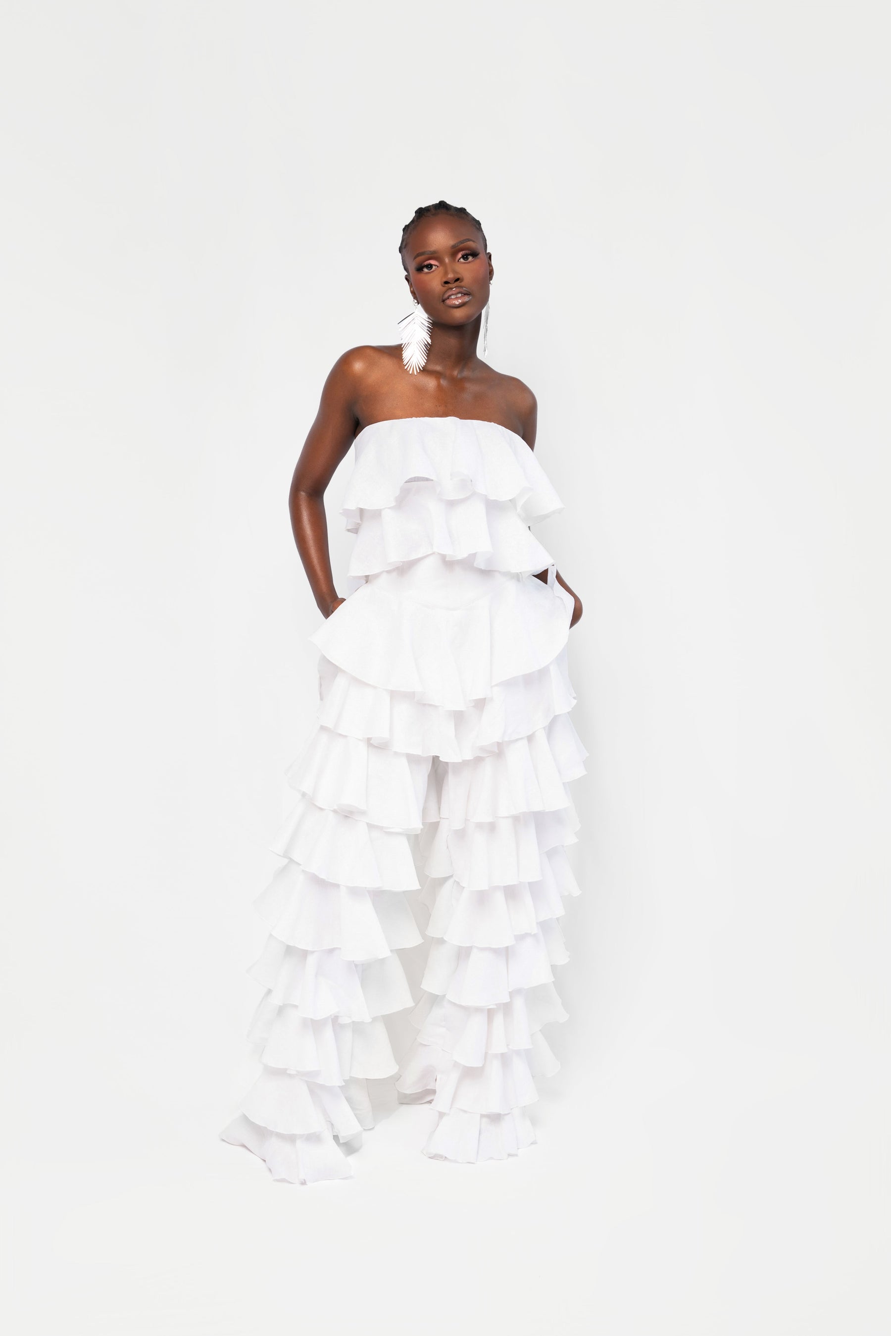 Linen KOKO Ruffle Top in White