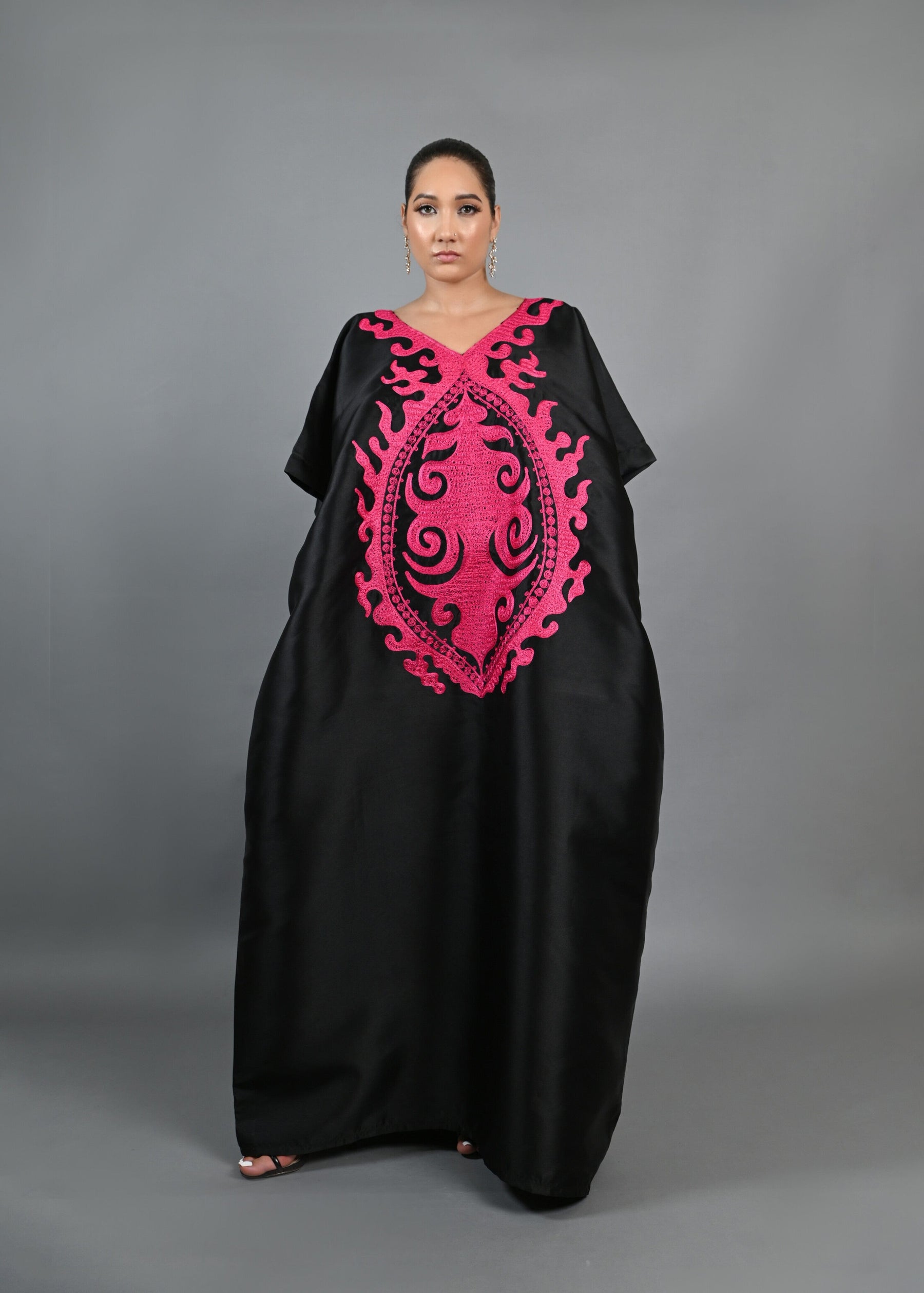 Soso Boubou (black color with pink embroidery) -African maxi dress