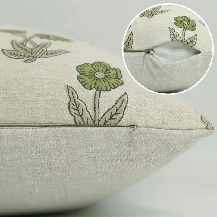 Stylish Floral Design Linen Blend Pillow Cover - Kirti