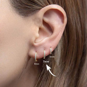 Gold Pavé Seven Mm Huggie Hoop Earring