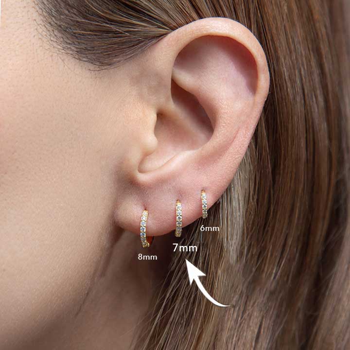 Gold Pavé Seven Mm Huggie Hoop Earring