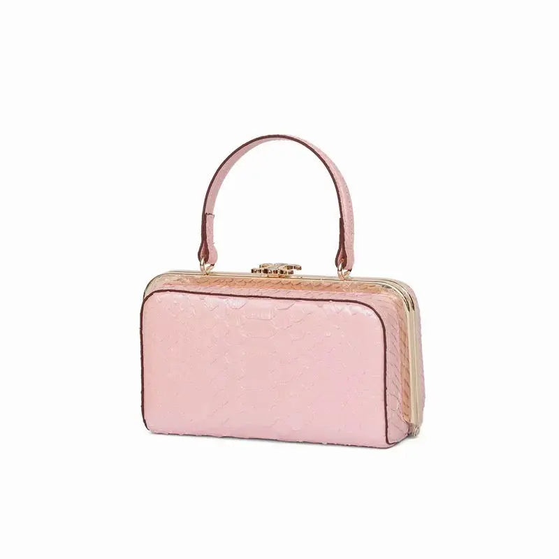 Luxury Pink Snakeskin Leather Mini Handbag
