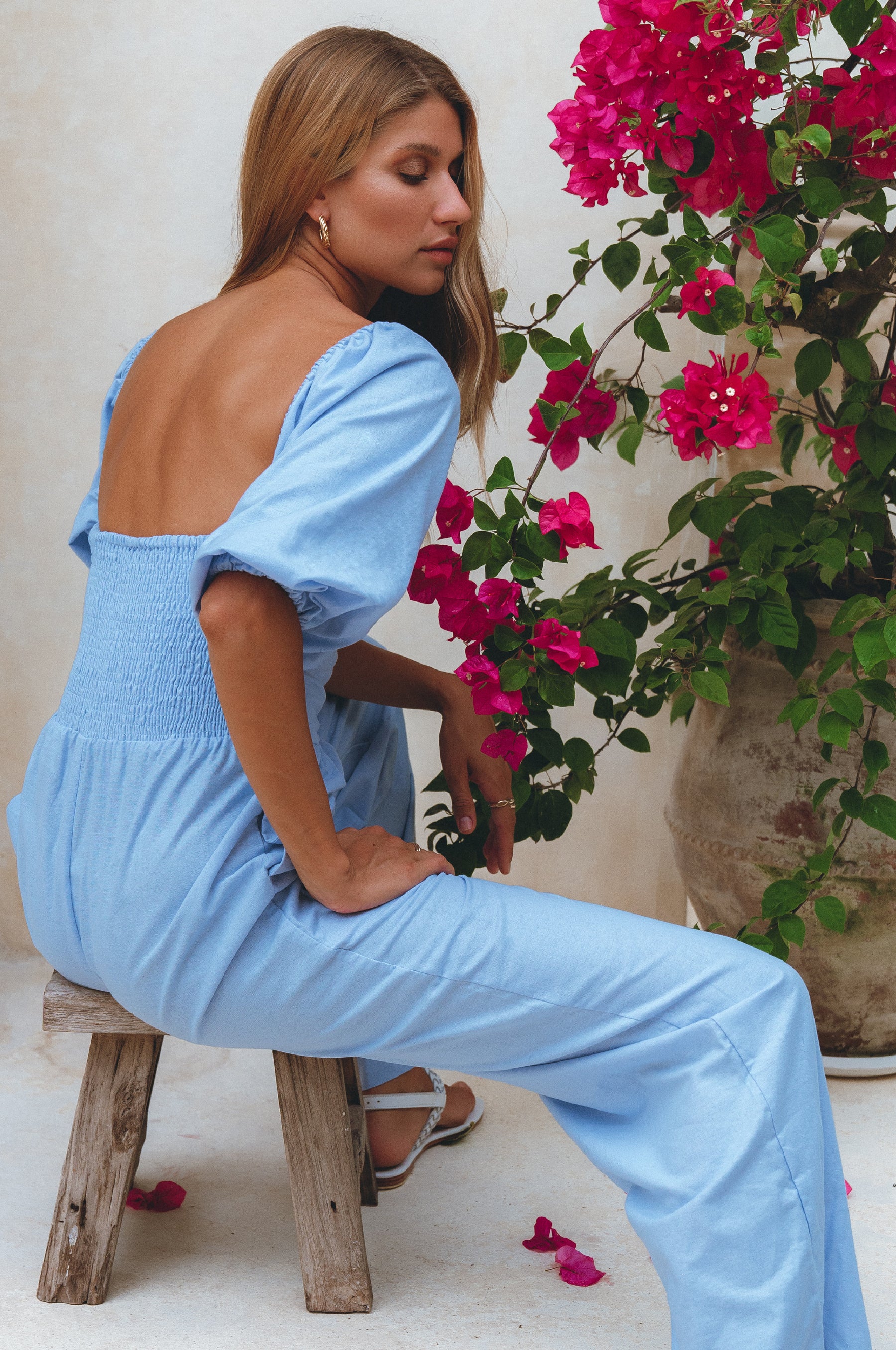 Heaven Bay Linen Jumpsuit - Crystal Blue