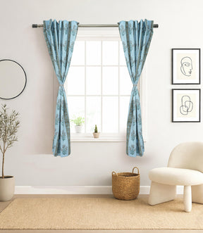 Green Floral Block Print Linen Curtain Handmade Boho Nature Window Drape  - Noor