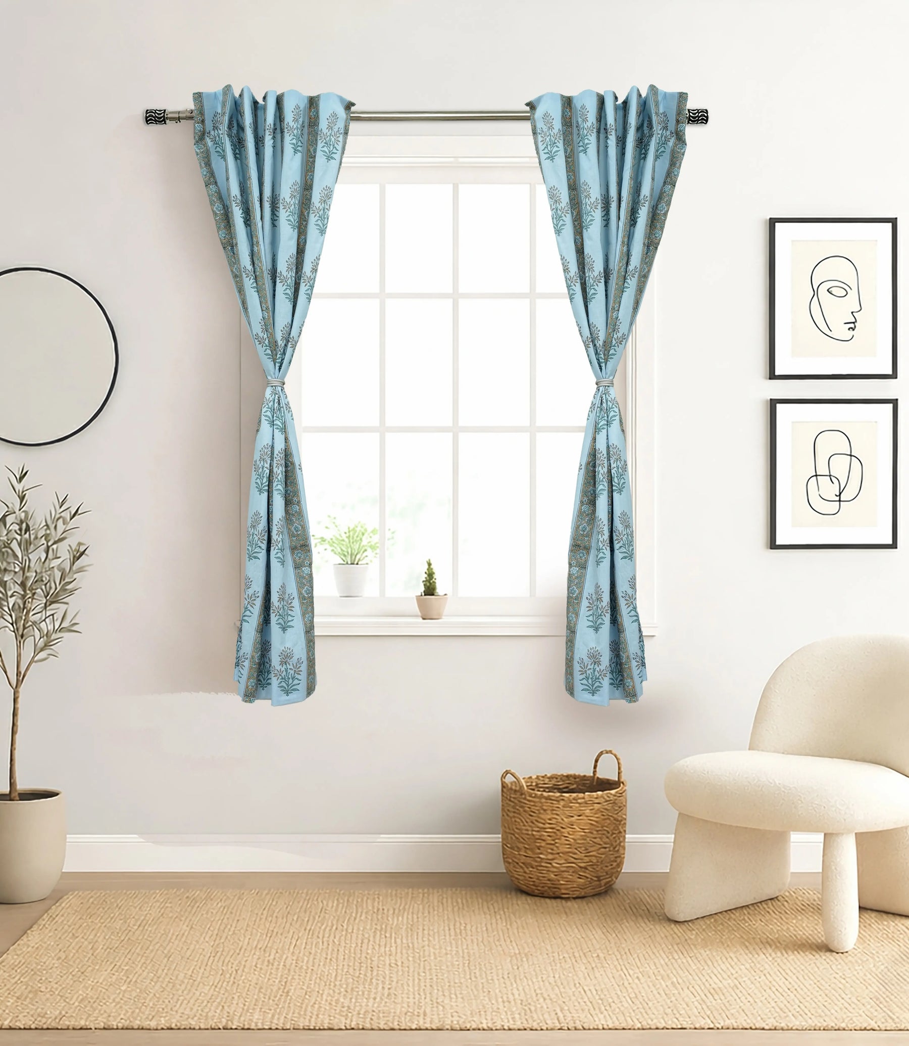 Handmade Noor Floral Block Print Linen Curtain
