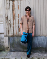 Embossed Botanical Short Sleeve Crepe Shirt