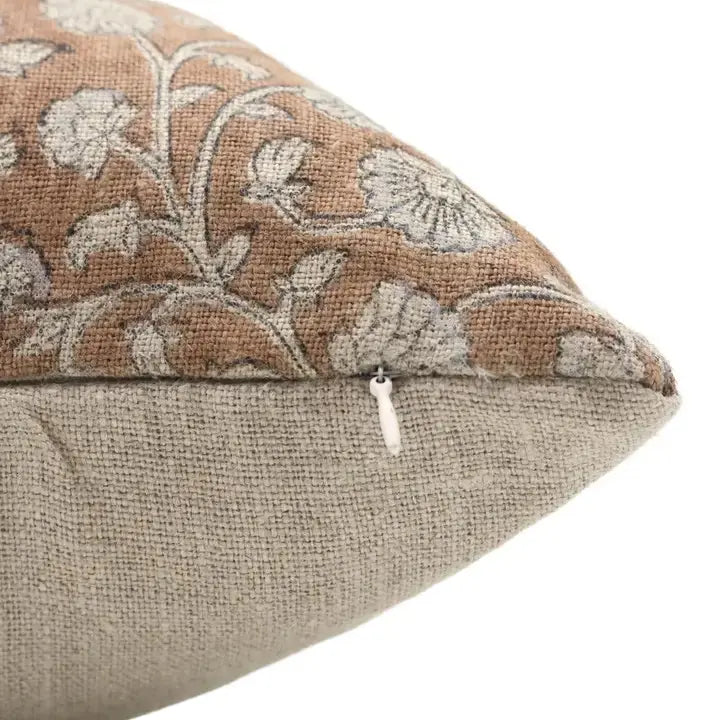 Stylish Floral Block Print Thick Linen Cushion Cover - Himachal