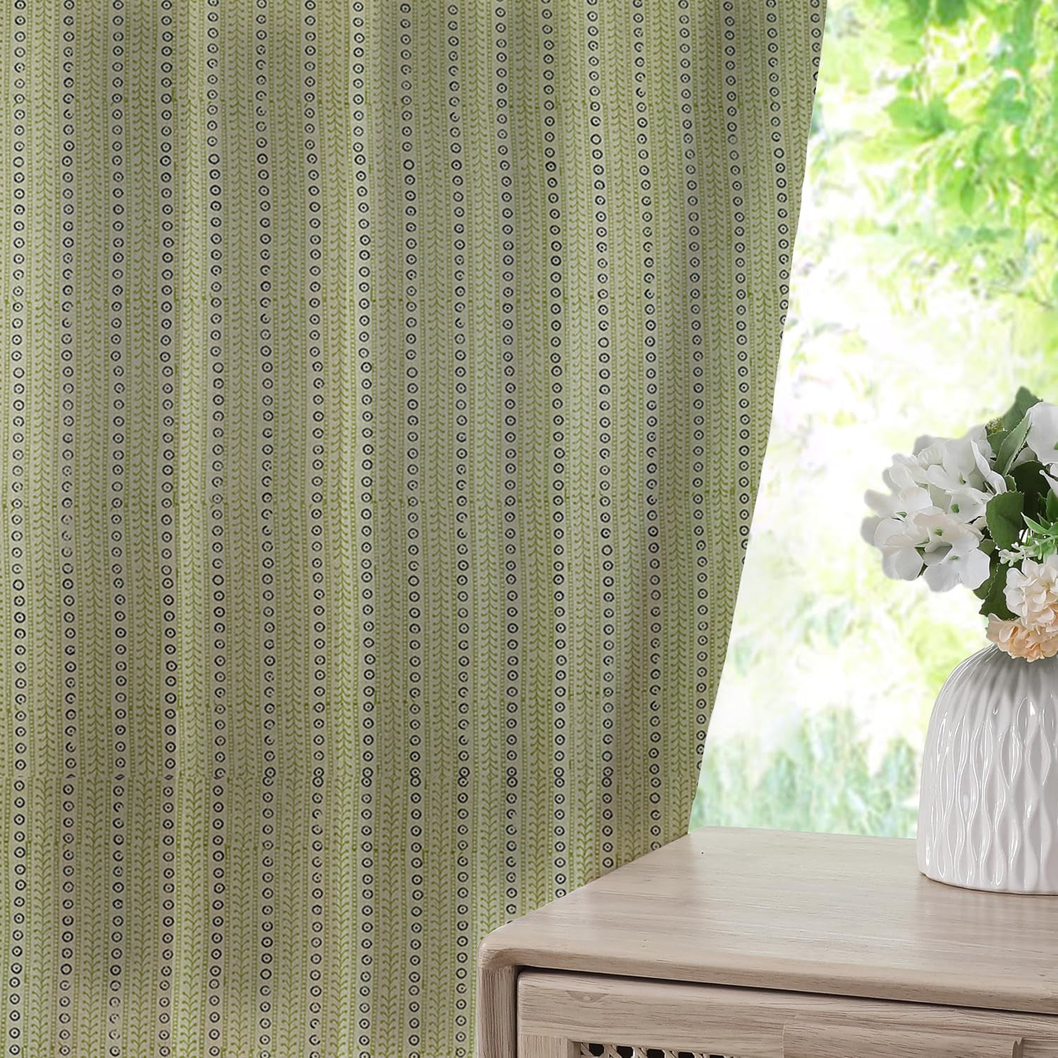 Boho Block Print Thick Linen Pleated Window - Ethic Leheriya