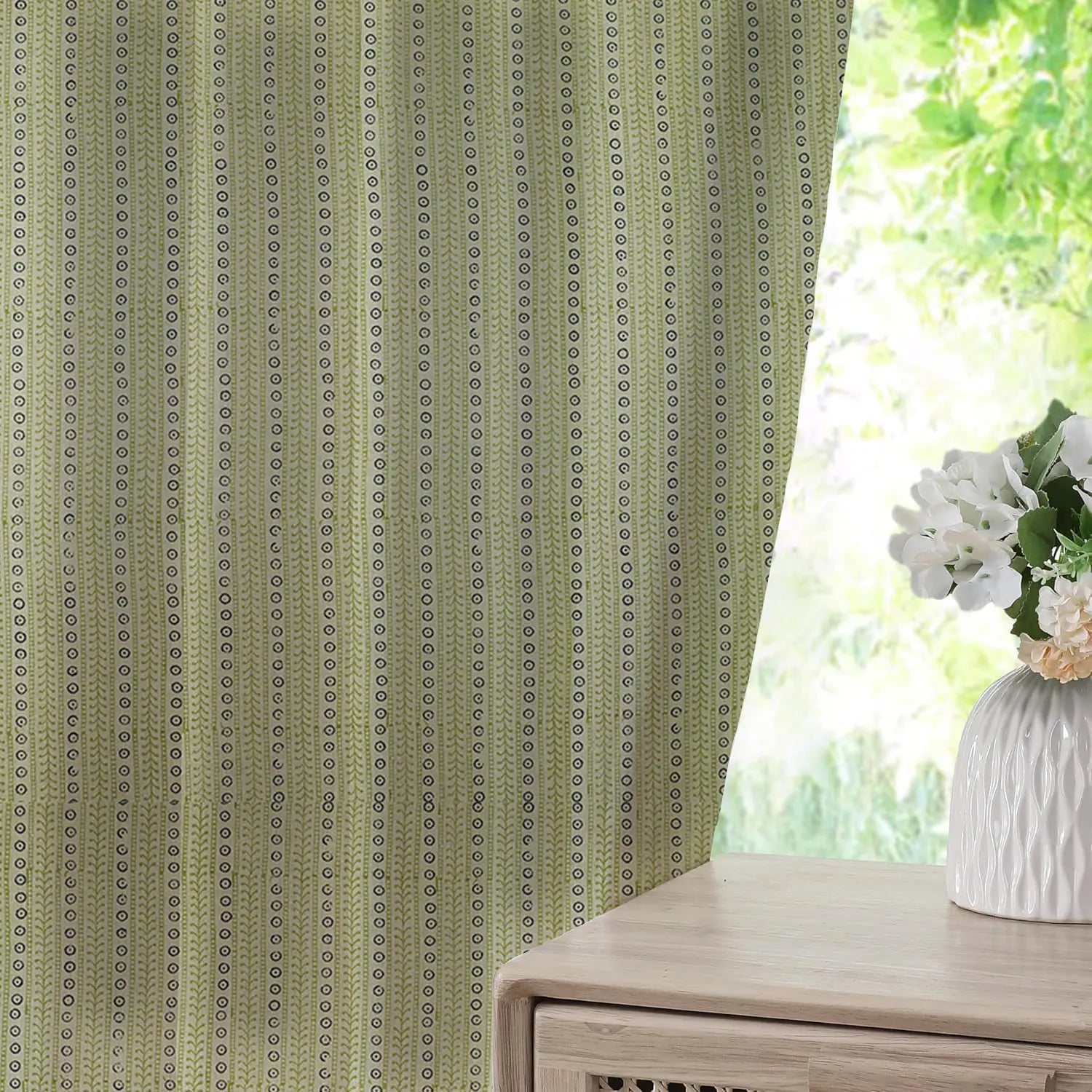 Boho Block Print Thick Linen Pleated Window - Ethic Leheriya