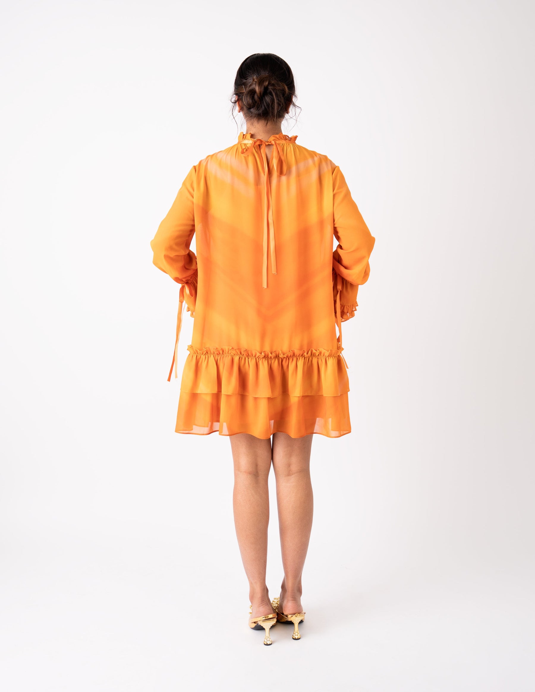 Ruffle Neck & Tiered Hem Mini Dress – Sunset Ember