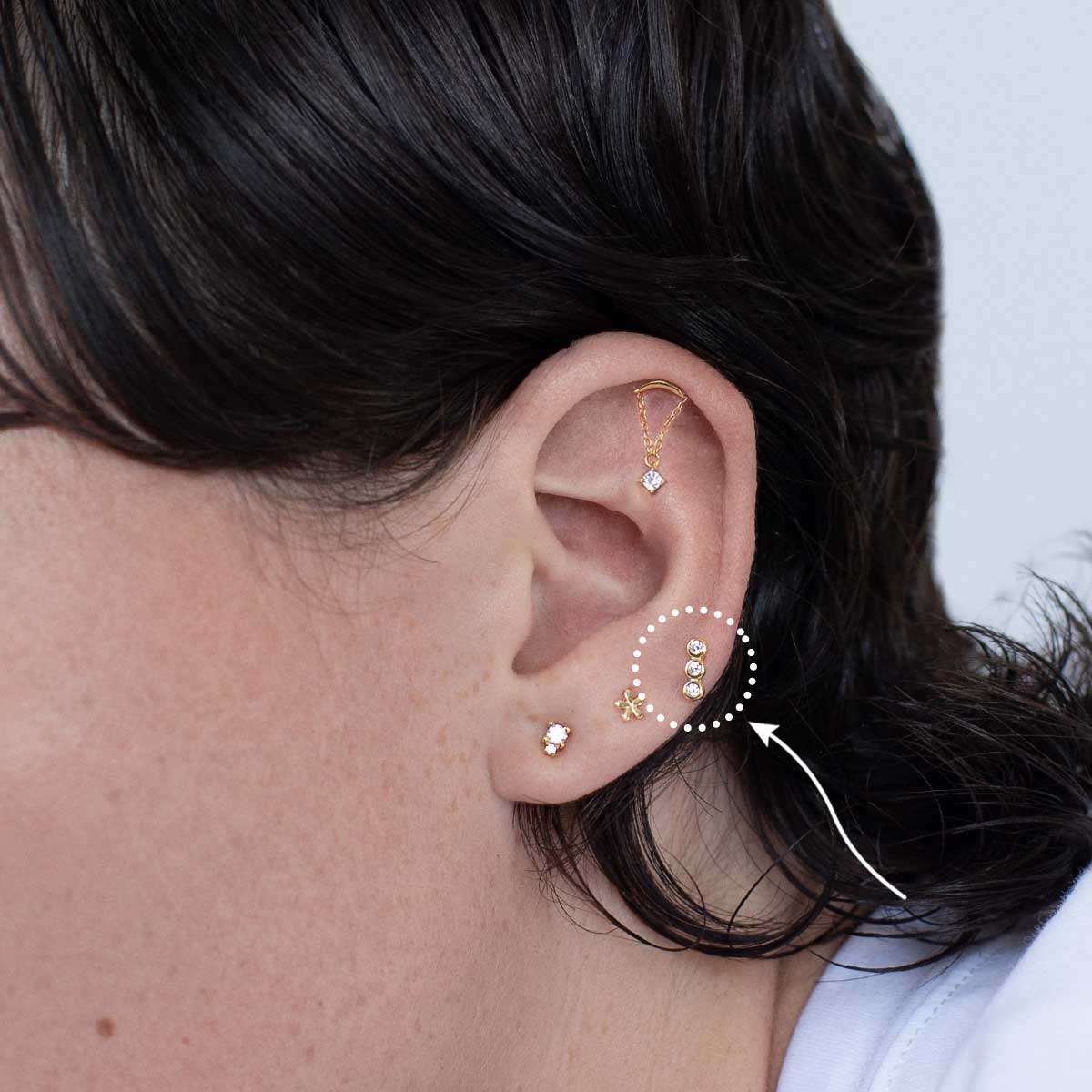 Triple Round Flatback Stud Sterling Silver Earring