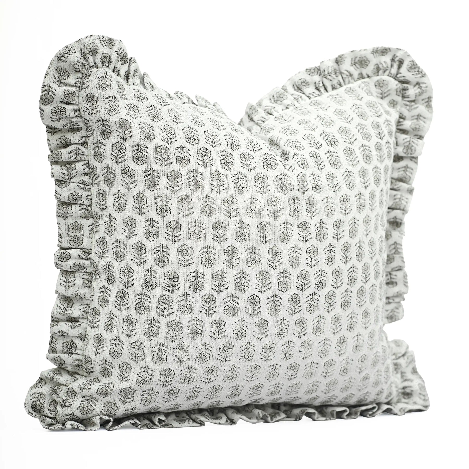 Handmade Thick Linen Block Print Throw Pillow Cover -Tulsi Buti