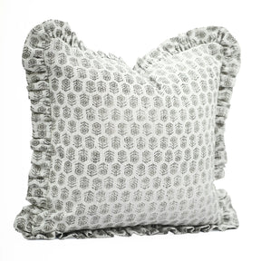 Handmade Thick Linen Block Print Throw Pillow Cover -Tulsi Buti