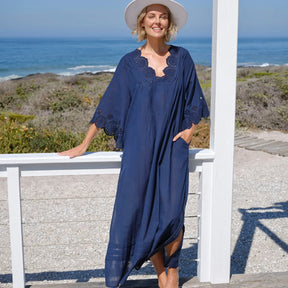Broderie Maxi Dress Navy