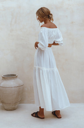 Annabelle Boho Linen Maxi Skirt - White