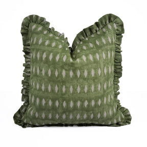 Handmade Green Block Print Thick Linen Pillow Cover - Omji