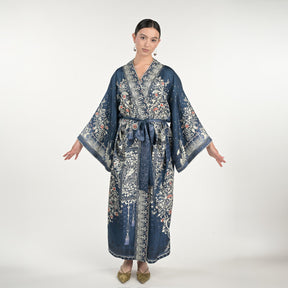 Tree Of Life Silk Robe In Blue