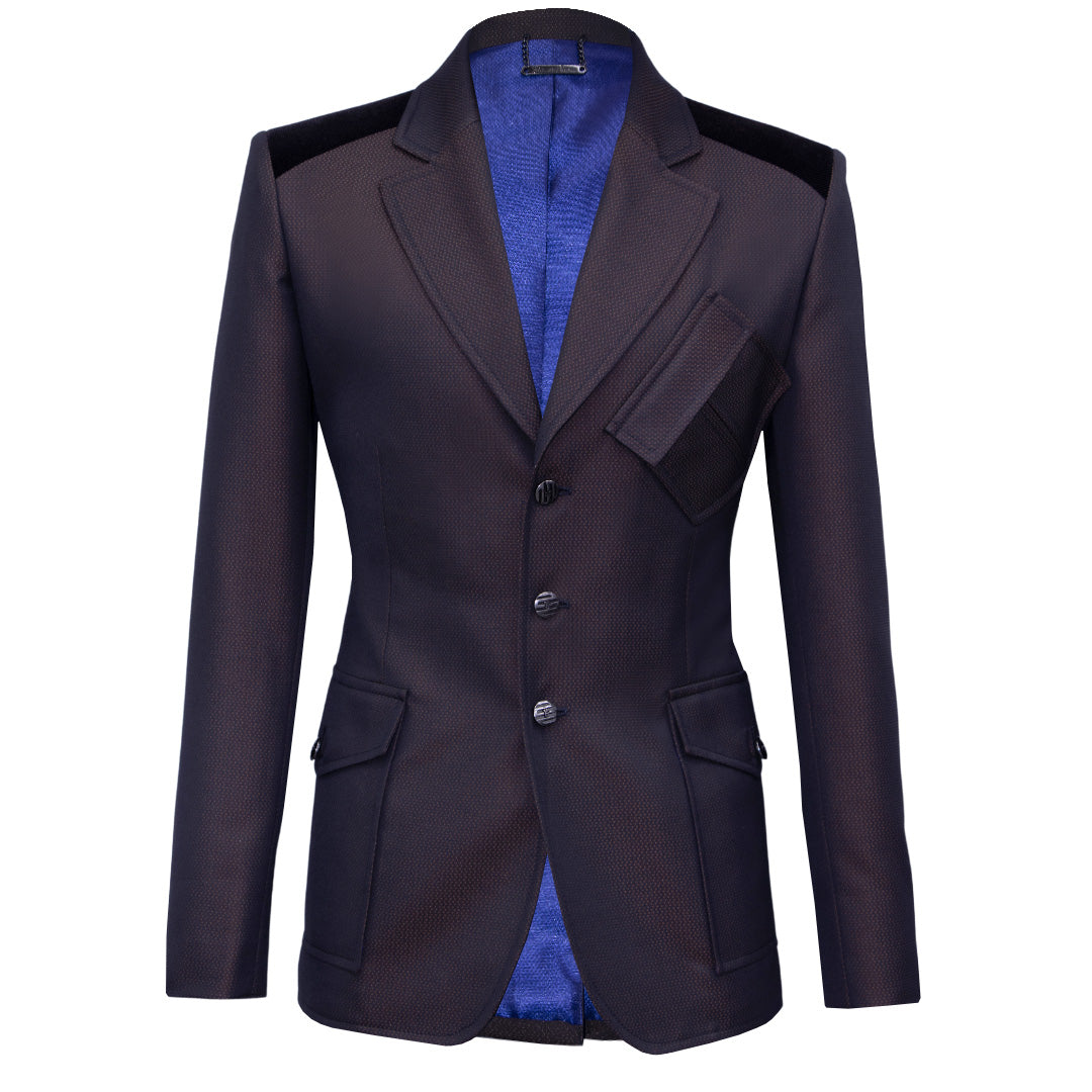 Brown Blazer with Dotted Fabric and Suede Details