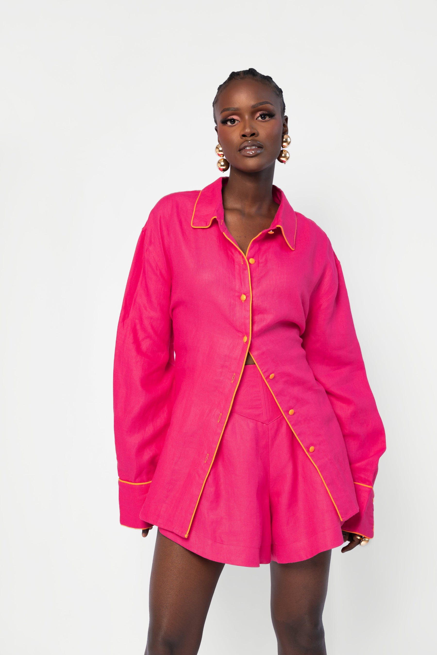 Linen LILY Wide Leg Shorts in Pink