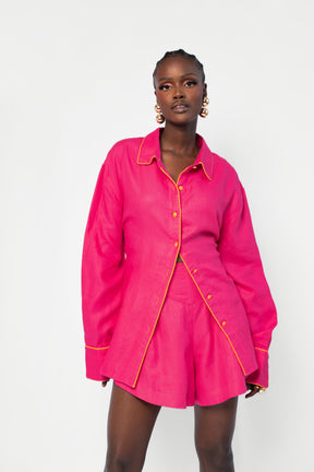 Linen LILY Wide Leg Shorts in Pink