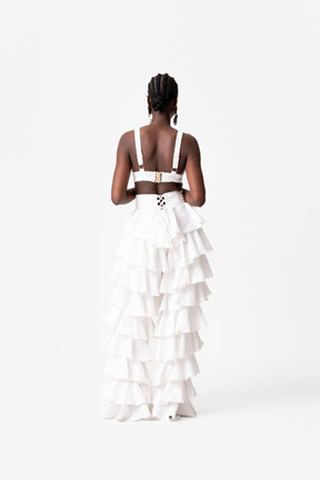 Linen DARIA Ruffle Pants in White
