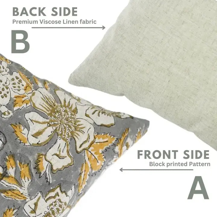 Beautiful Hand Block Printed Viscose Linen Pillow Cover - Papaya Leaf