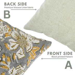 Beautiful Hand Block Printed Viscose Linen Pillow Cover - Papaya Leaf