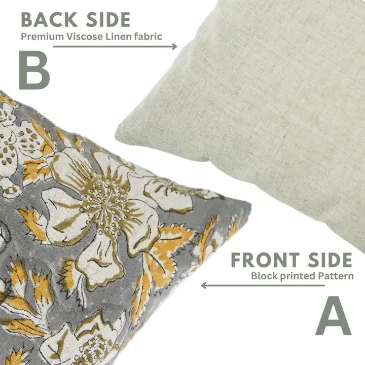 Beautiful Hand Block Printed Viscose Linen Pillow Cover - Papaya Leaf