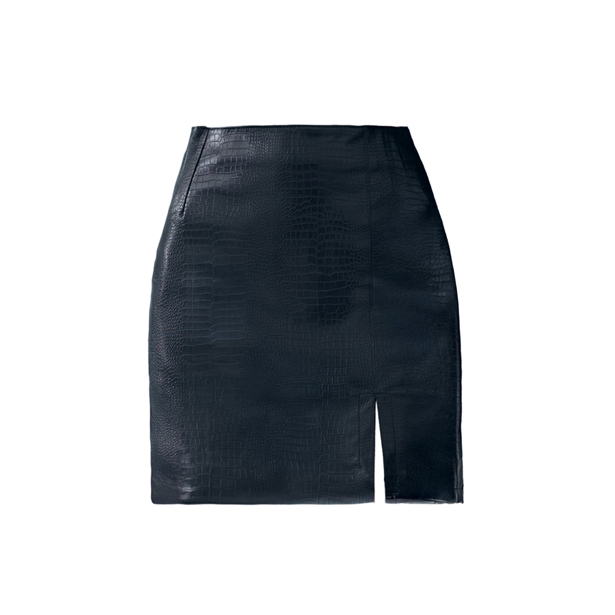 TESS CROC EMBOSSED LEATHER MINI SLIT SKIRT