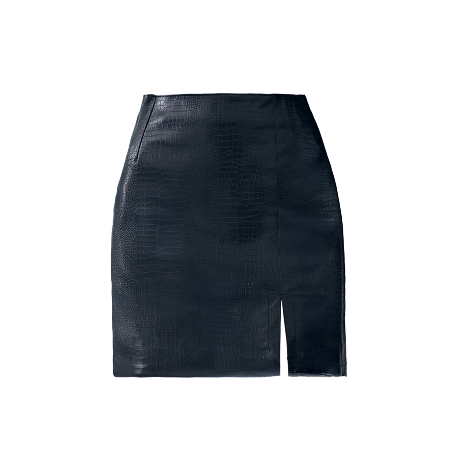TESS CROC EMBOSSED LEATHER MINI SLIT SKIRT