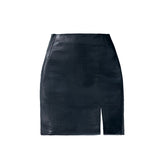 TESS CROC EMBOSSED LEATHER MINI SLIT SKIRT