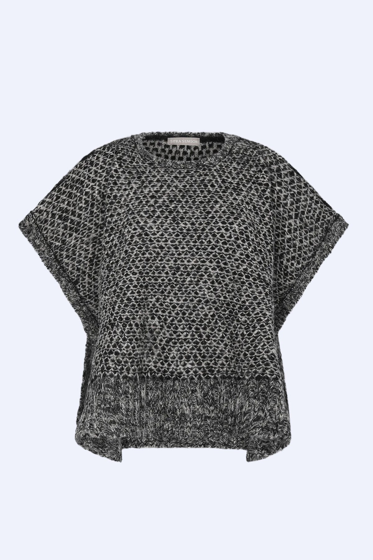 Chelsea Openwork Alpaca Poncho | Black Melange