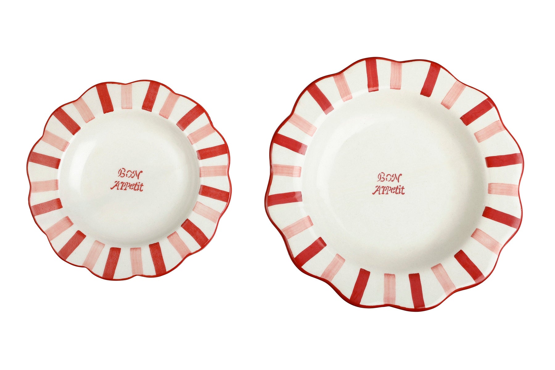 Ceramic Bon Appétit Striped Salad Plate,  Rose Red - 8.25 x 8.25 x 1.25 Inches