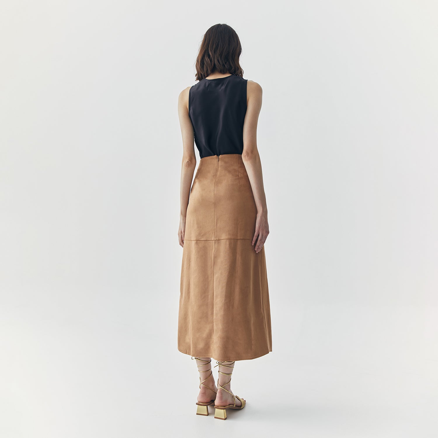 FERN SUEDE BROWN MIDI SKIRT
