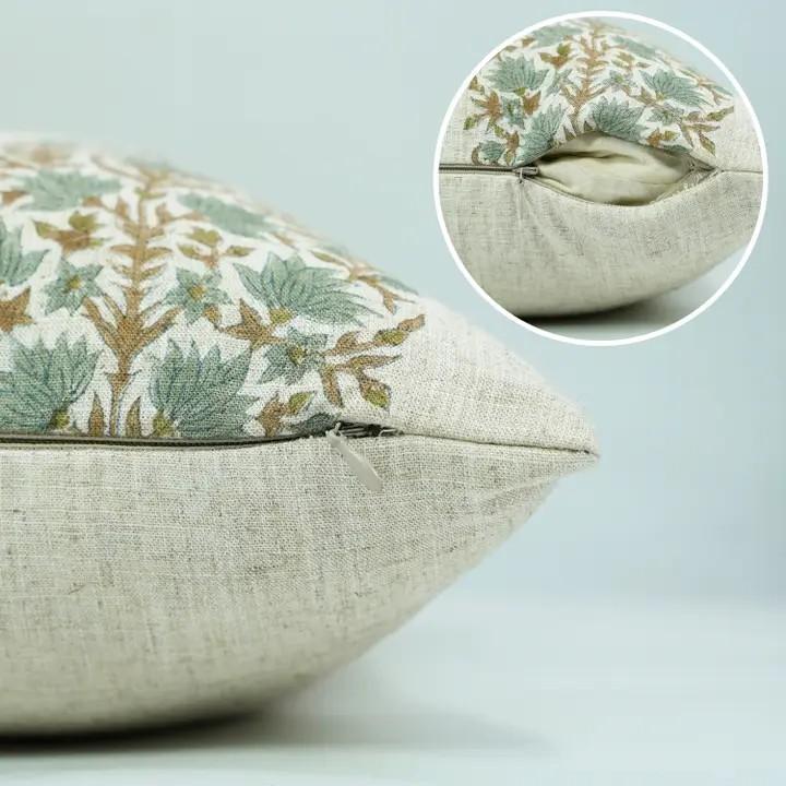Decorative Hand Made Block Print Viscose Linen Pillow Cover - Kumud