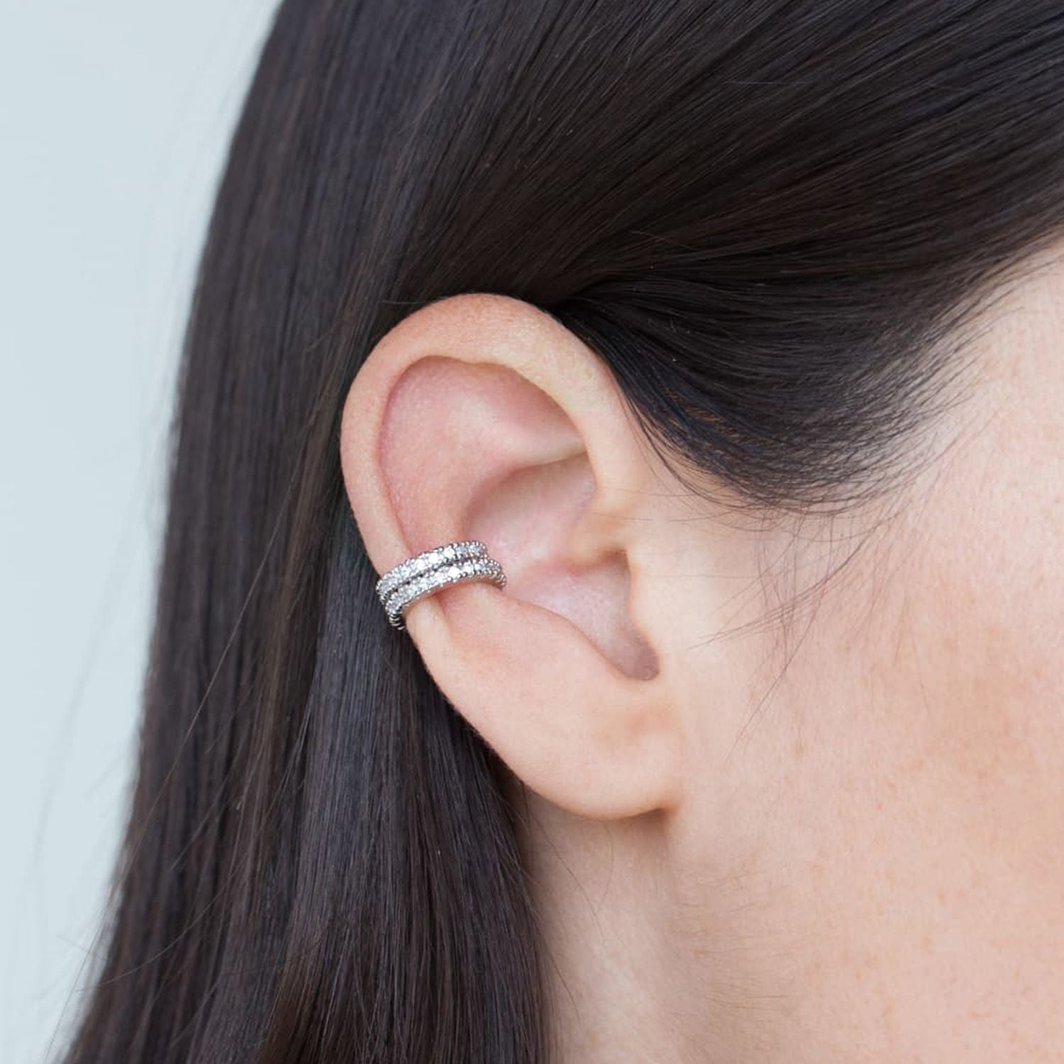 Double Pavé Ear Silver Cuff