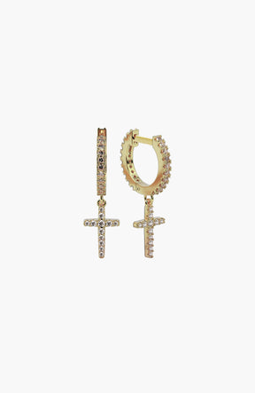 Luminous Pavé Cross Huggie Hoop Earrings