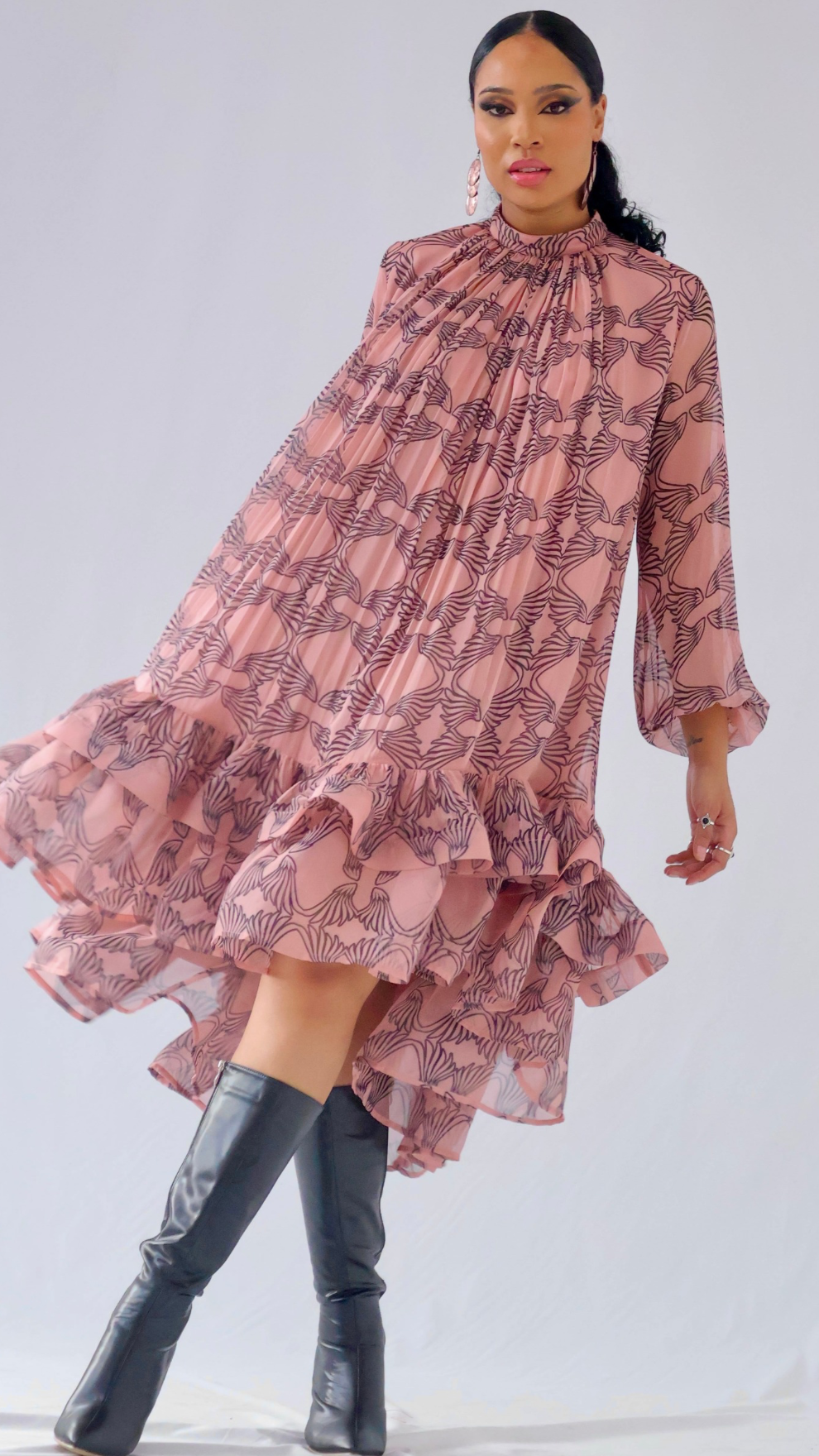 Farawa high-low print chiffon dress