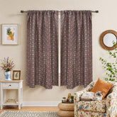 Handmade Floral Pure Linen Block Print Rod Pocket Red Curtain - Shillong