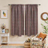 Handmade Floral Pure Linen Block Print Rod Pocket Red Curtain - Shillong