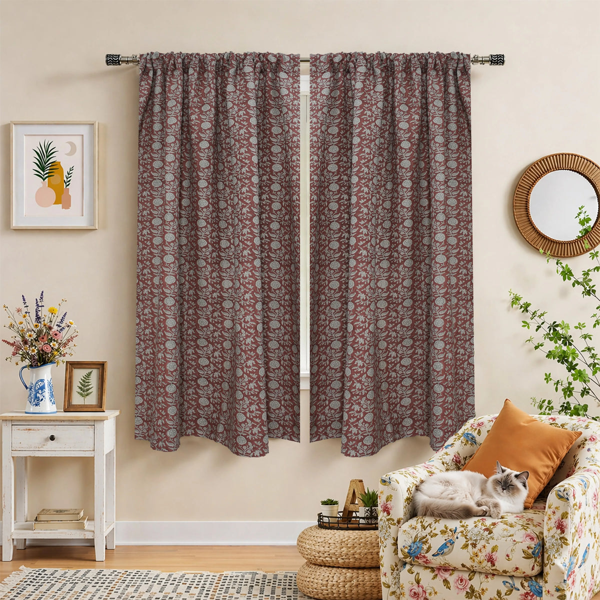 Shillong Handmade Floral Linen Block Print Curtain