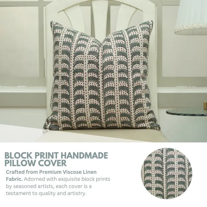 Classic Hand Block Design Viscose Linen Pillow Cover - Garud