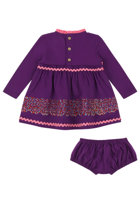 Mixed Up Clothing Long Sleeve Ruffle Trim Dress and Bloomer Set Purple Multicolor