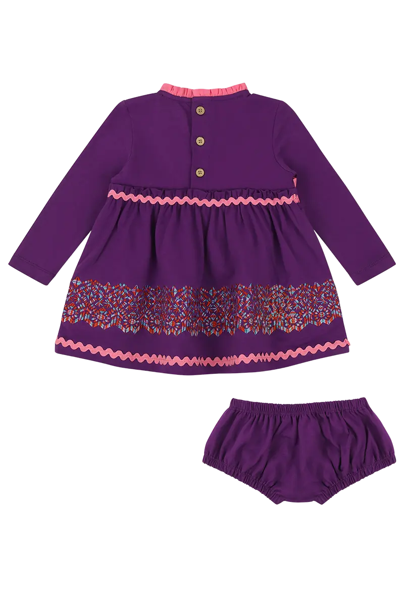 Mixed Up Clothing Long Sleeve Ruffle Trim Dress and Bloomer Set Purple Multicolor