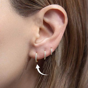 Gold Eight Mm Huggie Pave Hoop Earring
