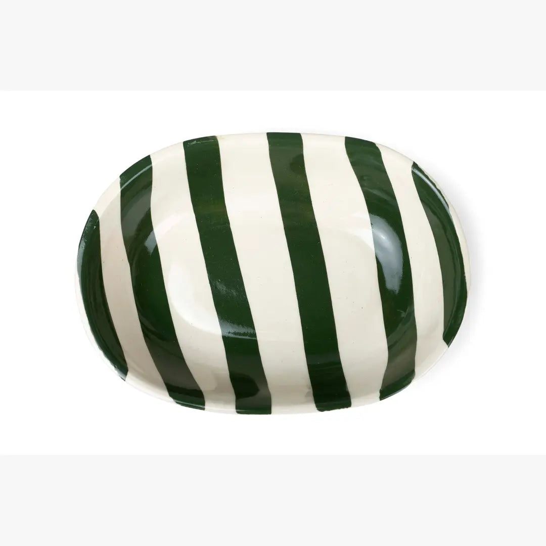 Ceramic stripe Bowl, Olive Green  7x5x2 Inches (Set of 4)