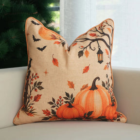 Autumn Viscose Linen Pillow Cover with Piping for Halloween