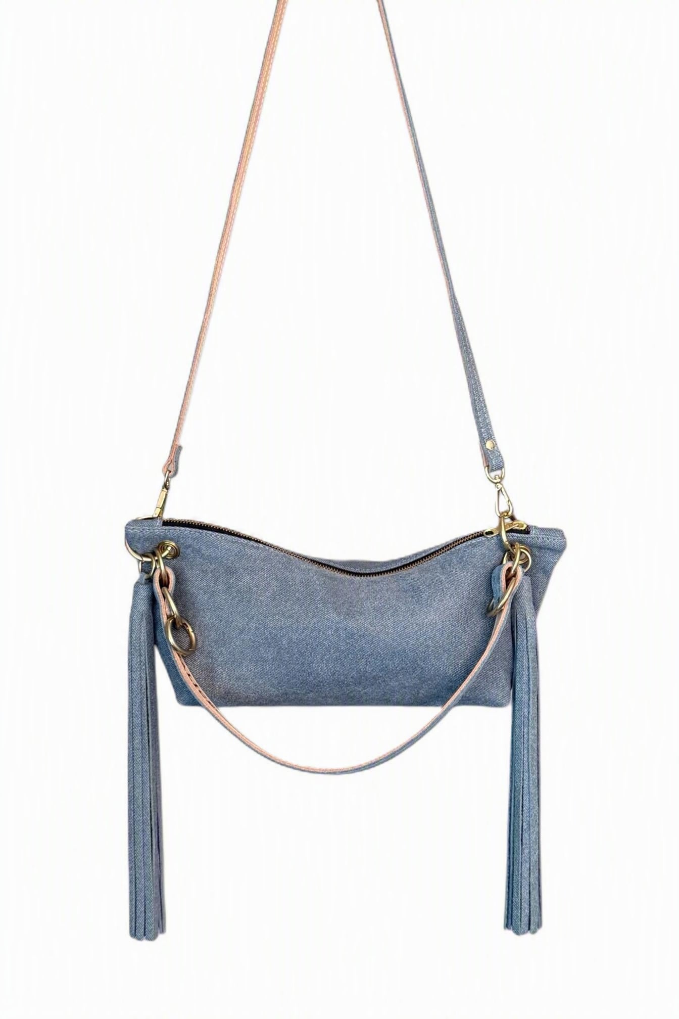 Blair Denim Printed Leather Fringe Bag